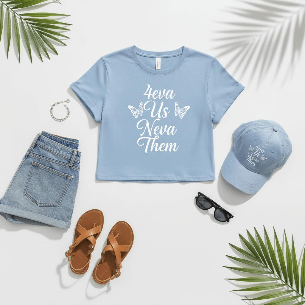 4eva Us Neva Them™ — Side Butterflies Crop Tee - TaggEt Dezignz
