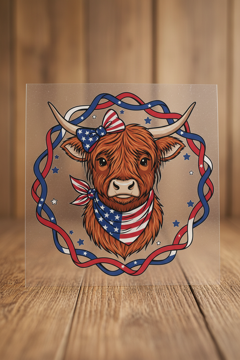 Highland Cow Patriotic Bandana — Shirt or DTF Transfer