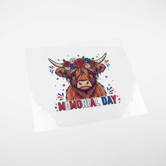 Highland Cow Patriotic Floral Crown — Shirt or DTF Transfer
