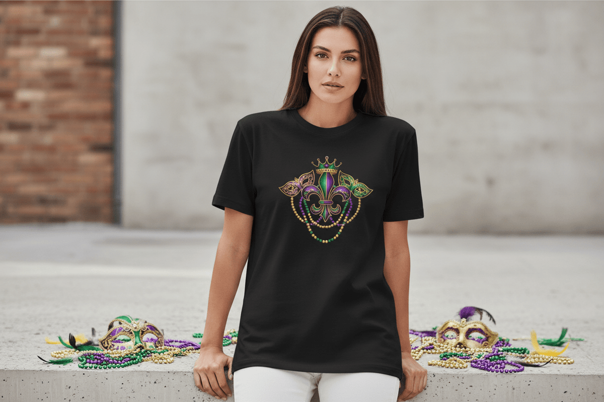Traditional Fleur-de-lis Mardi Gras T-Shirt - Purple Green Gold - TaggEt Dezignz