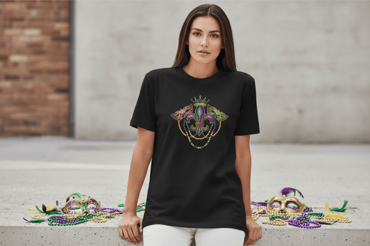 Traditional Fleur-de-lis Mardi Gras T-Shirt - Purple Green Gold - TaggEt Dezignz