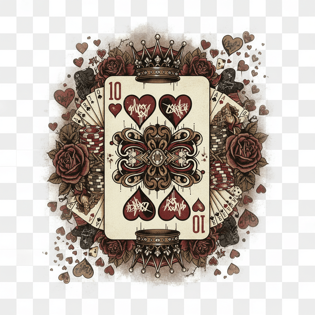 10 Hearts Collection DTF Transfer Sheet - Vintage Playing Card Valentine's Design - TaggEt Dezignz
