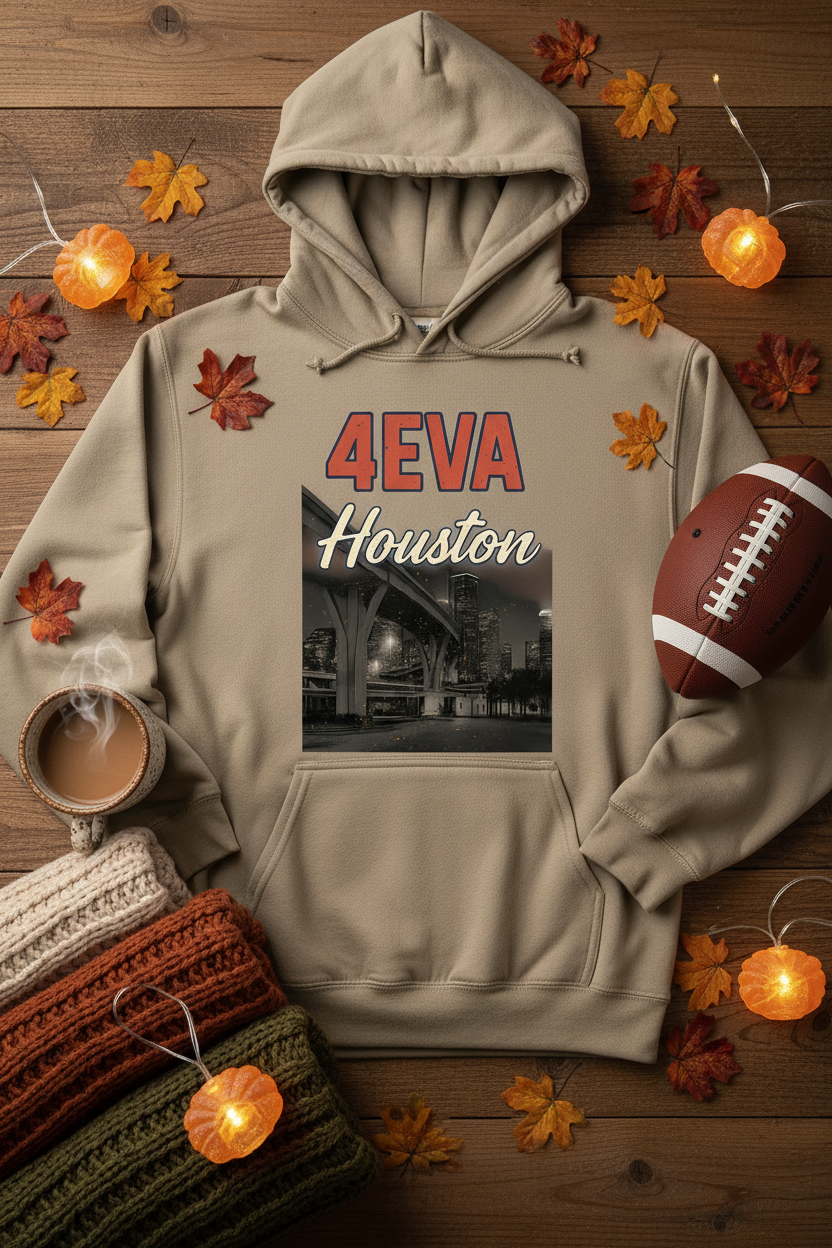 4EVA Houston Tan Hoodie Fall Flat Lay