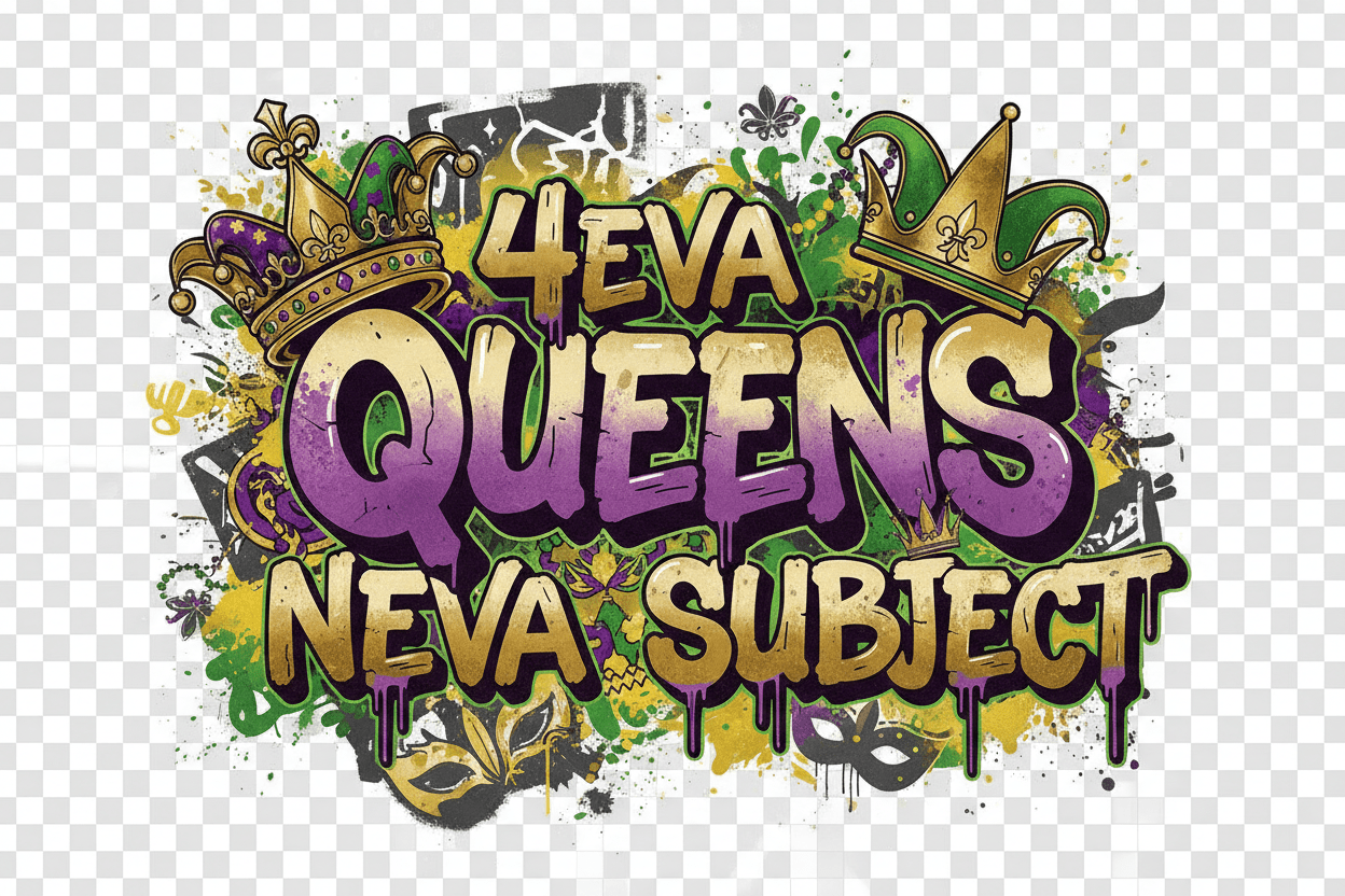 4eva Queens Neva Subject Graffiti Mardi Gras DTF Transfer Sheet - Purple Green Gold - TaggEt Dezignz