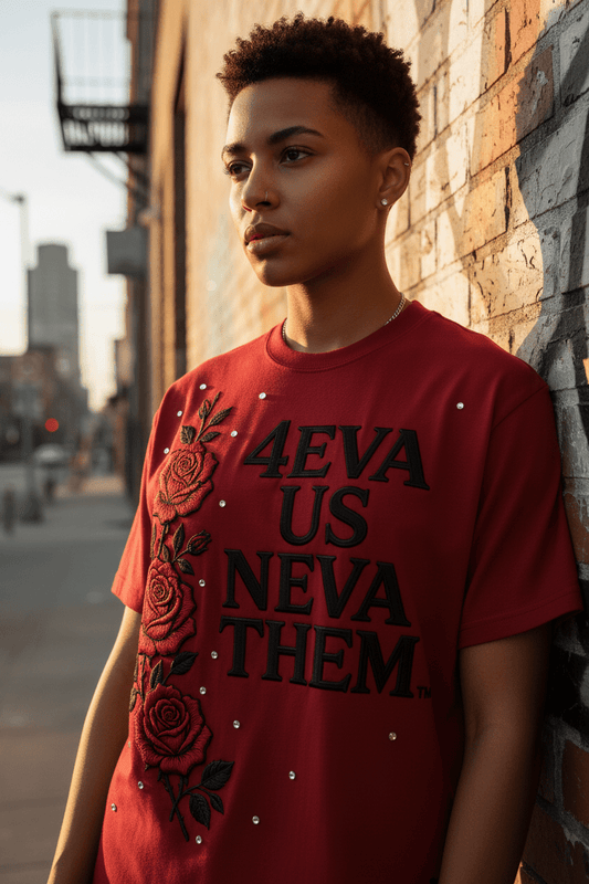 4eva Us Neva Them™ Crimson Rose Embroidered Tee - TaggEt Dezignz