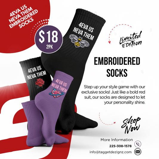 4eva Us Neva Them™ Embroidery Crew Socks – 2pk - TaggEt Dezignz