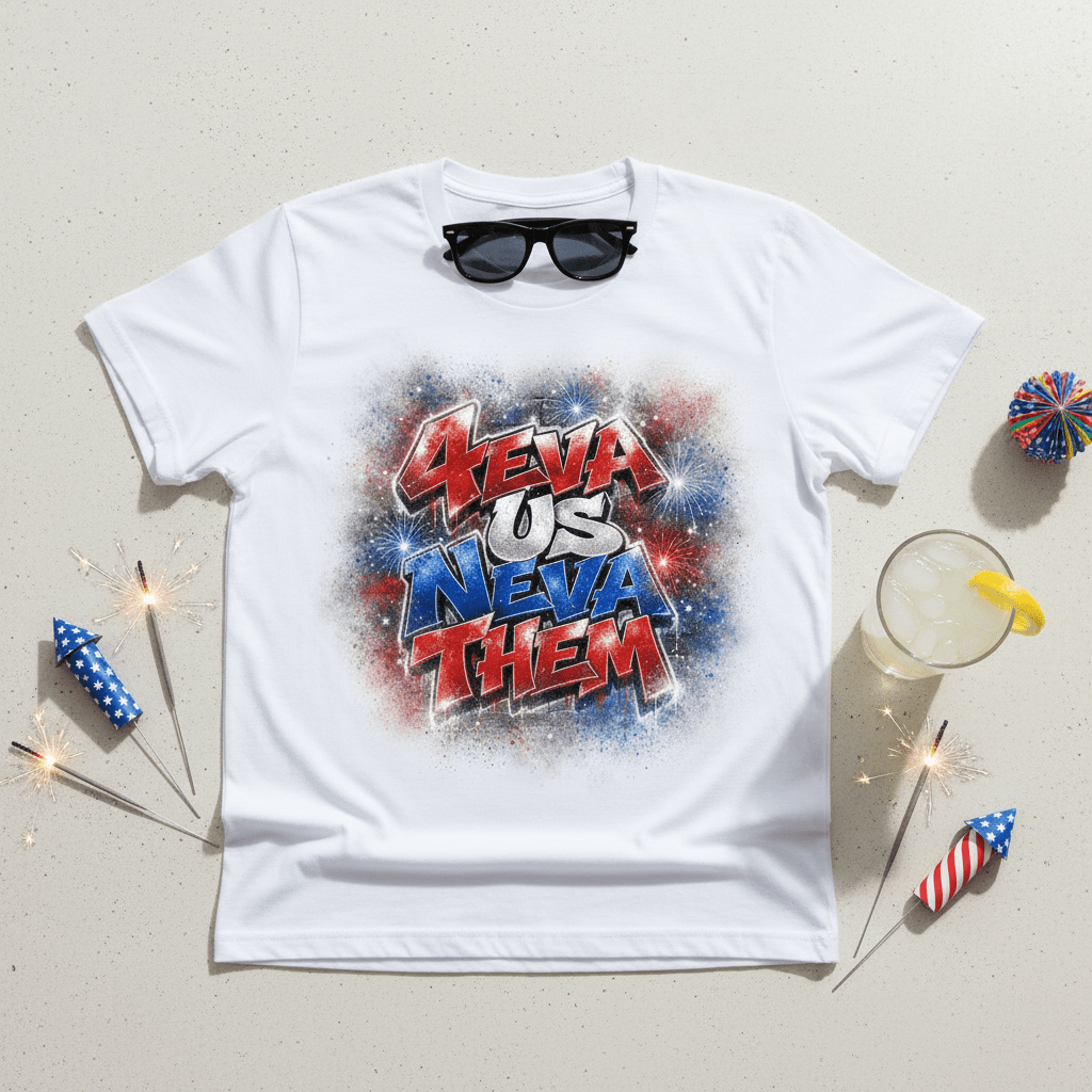 4eva Us Neva Them Graffiti Patriotic Graphic Tee 2 Color Switch - TaggEt Dezignz