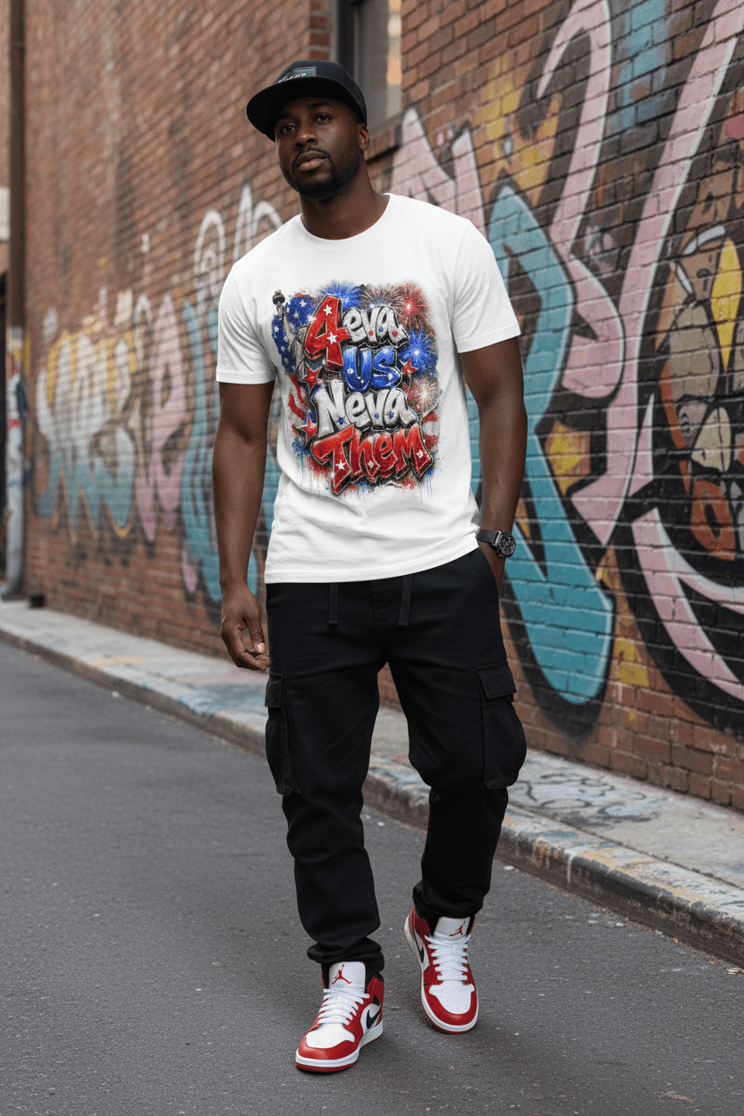 4eva Us Neva Them Graffiti Patriotic Graphic Tee - TaggEt Dezignz