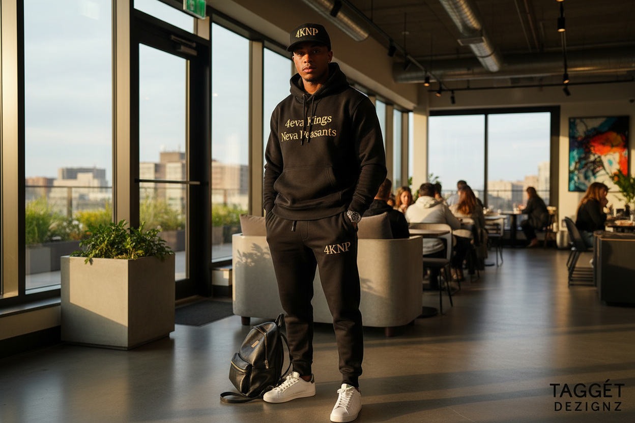 4KNP Embroidery jogger set lifestyle photo