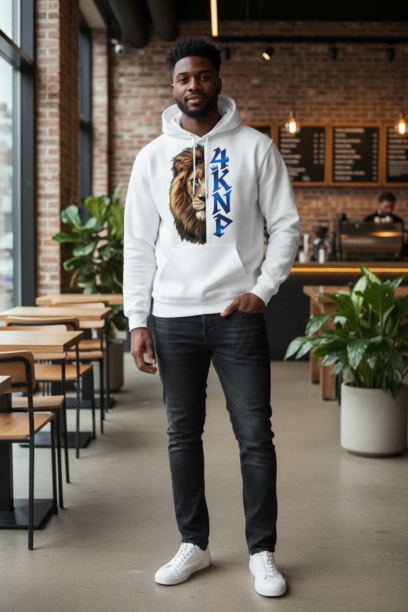 4KNP White Hoodie Lifestyle Shot