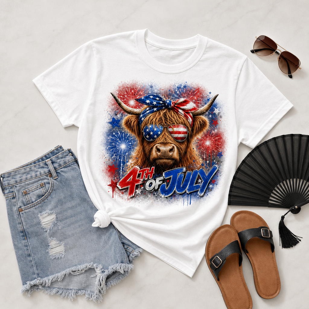 Highland Cow 4th of July Graphic Tee