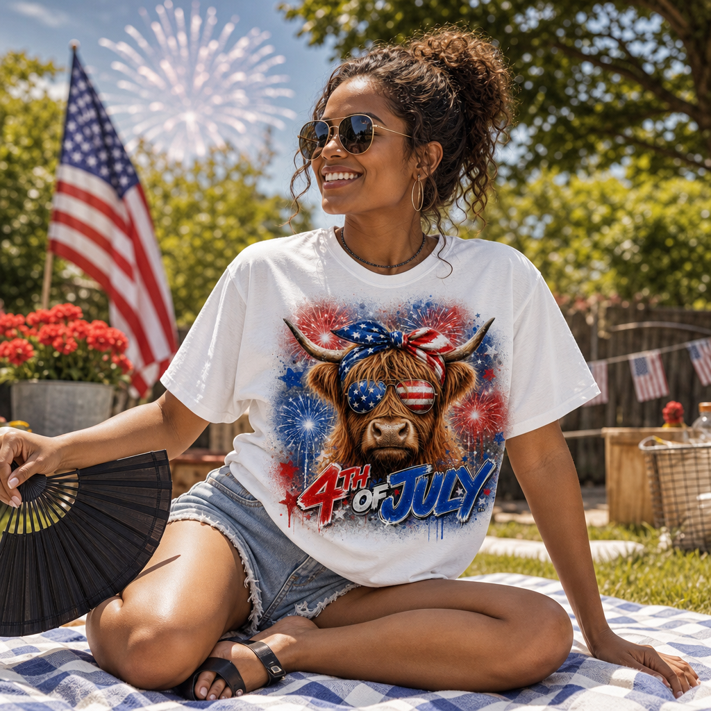 Highland Cow 4th of July Graphic Tee
