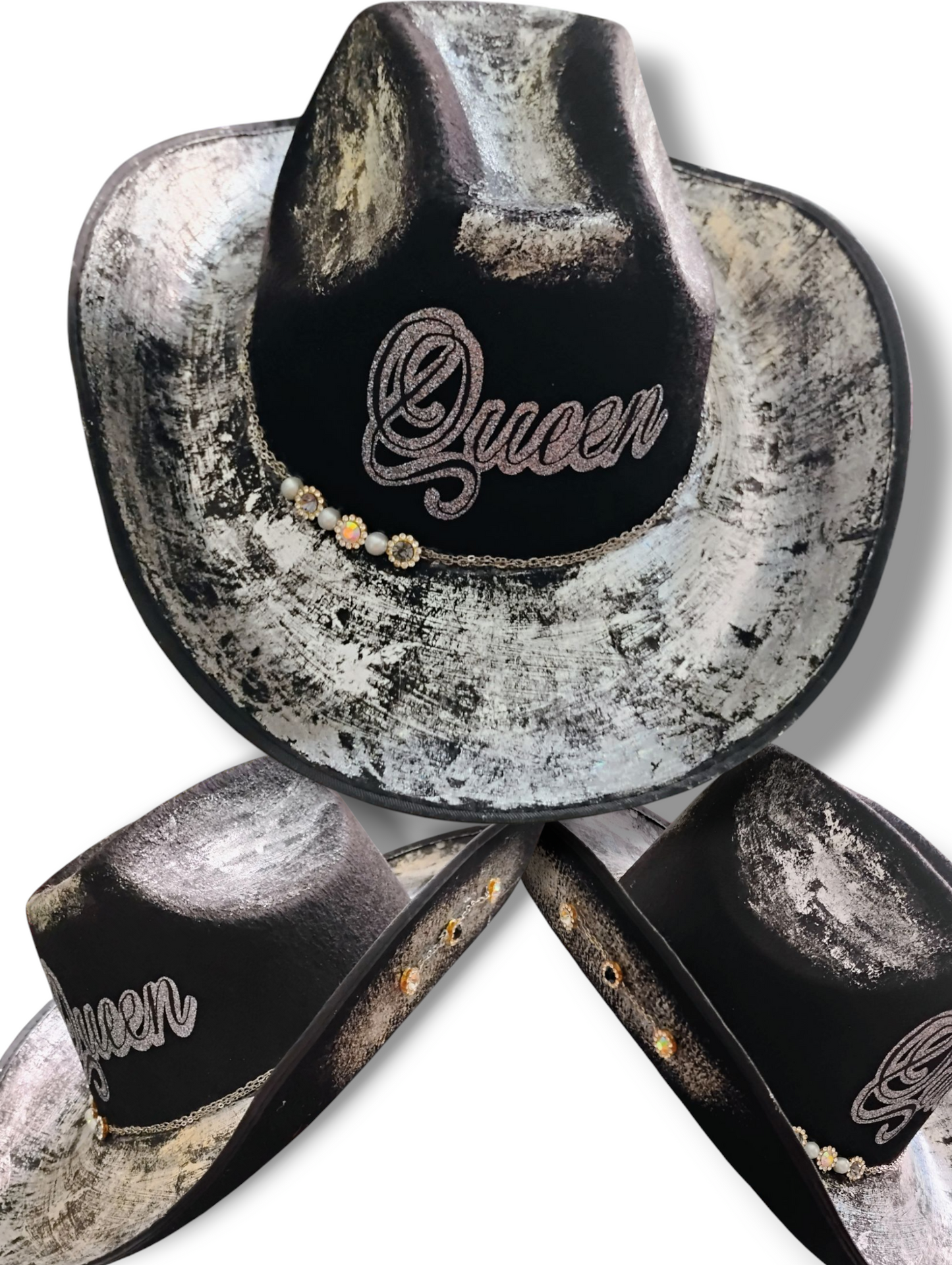 Custom western cowboy hat front view by Tagg'Et Dezignz