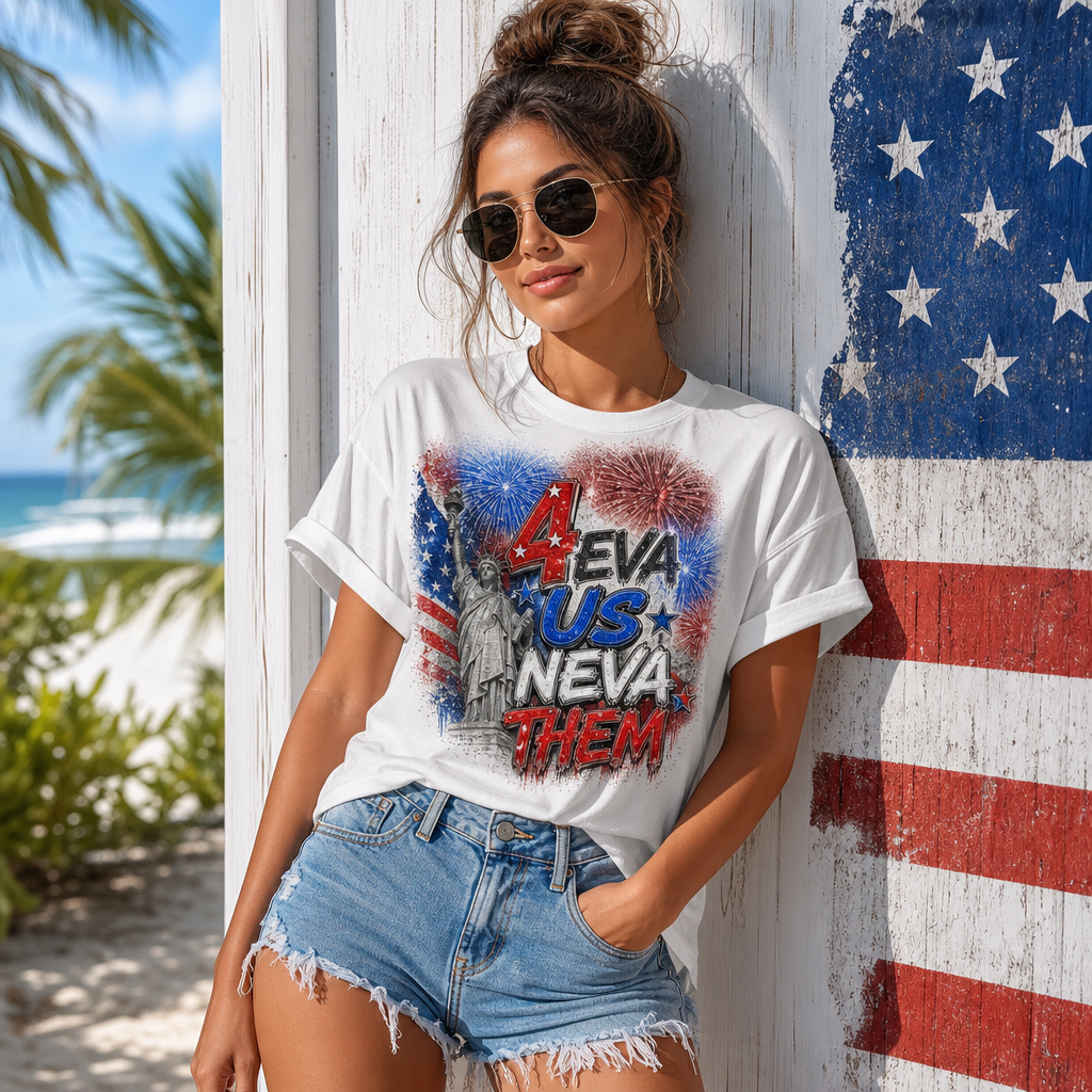 4eva Us Neva Them Lady Liberty Patriotic Graphic Tee