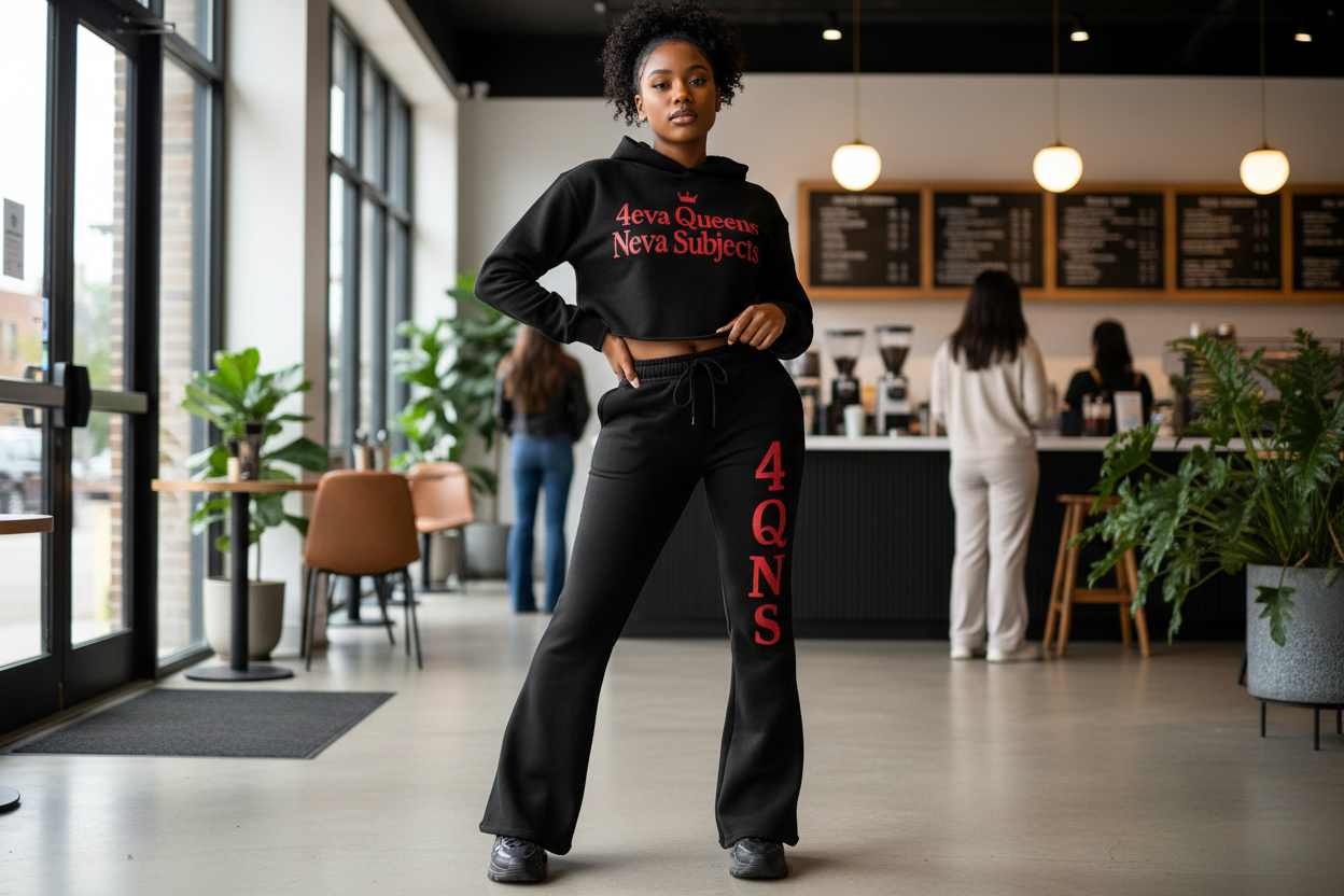 Black and red flare leg jogger set lifestyle photo