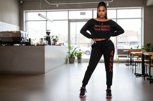 Black and red regular leg jogger set lifestyle photo