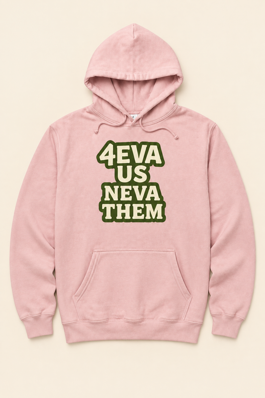 Clean product photo of pink hoodie with compact text and no props