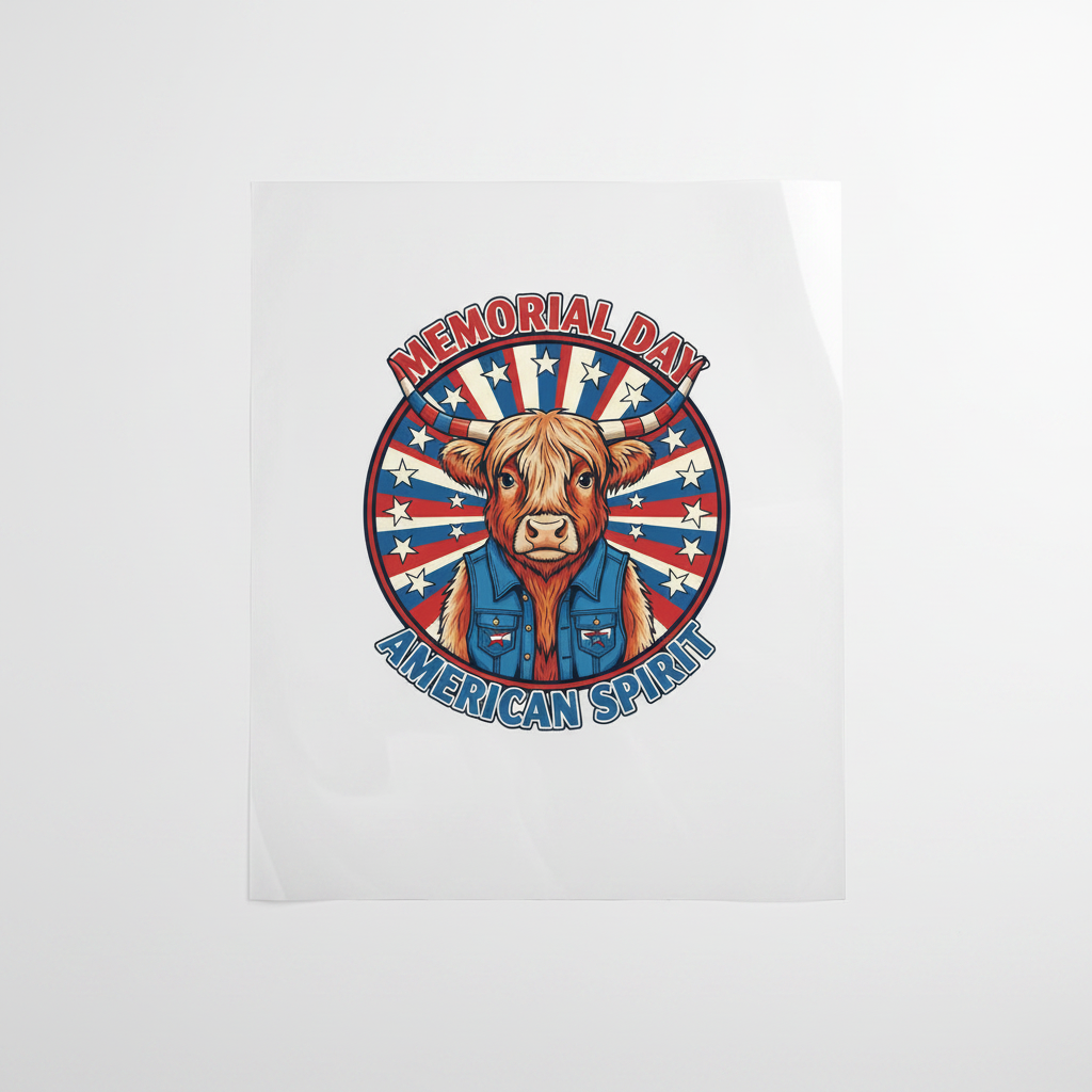 Highland Cow Patriotic Denim Vest — Shirt or DTF Transfer
