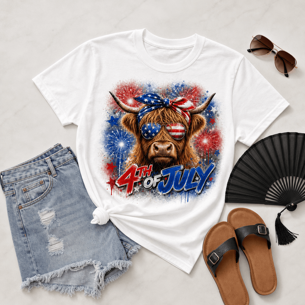 Highland Cow 4th of July Graphic Tee - TaggEt Dezignz