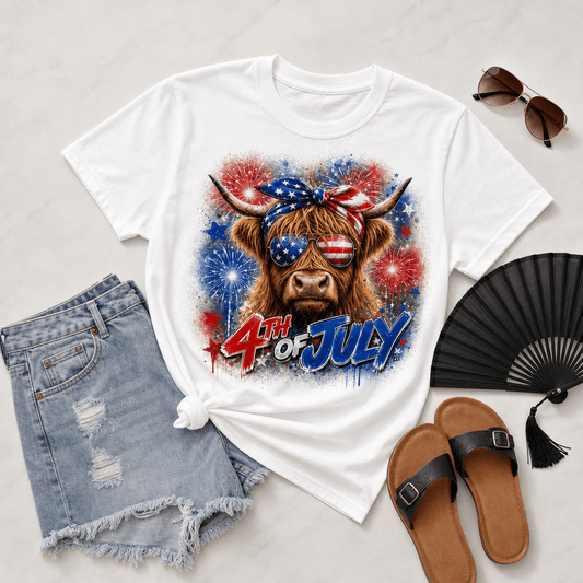 Highland Cow 4th of July Graphic Tee - TaggEt Dezignz
