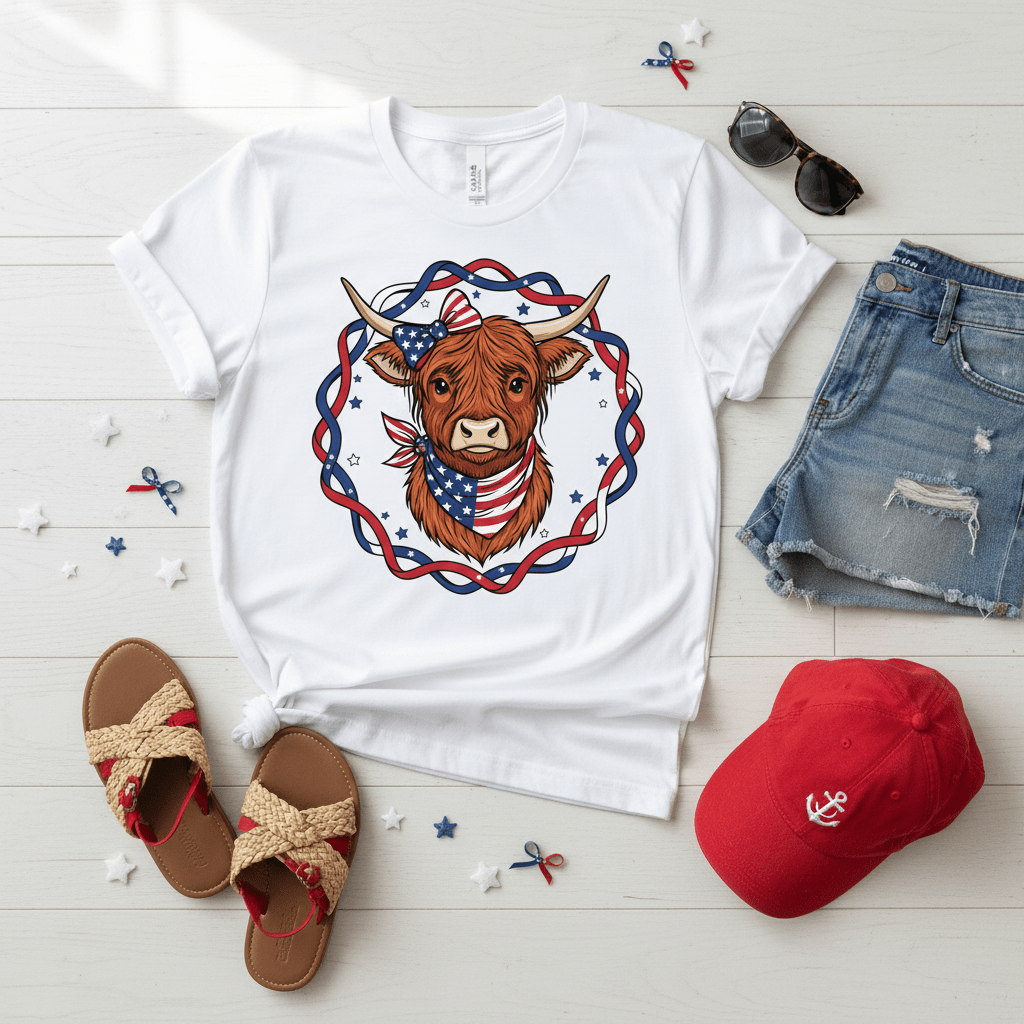 Highland Cow Patriotic Bandana — Shirt or DTF Transfer - TaggEt Dezignz