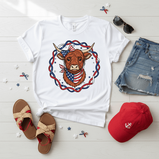 Highland Cow Patriotic Bandana — Shirt or DTF Transfer - TaggEt Dezignz