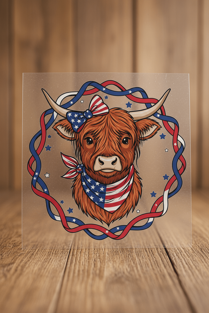 Highland Cow Patriotic Bandana — Shirt or DTF Transfer - TaggEt Dezignz