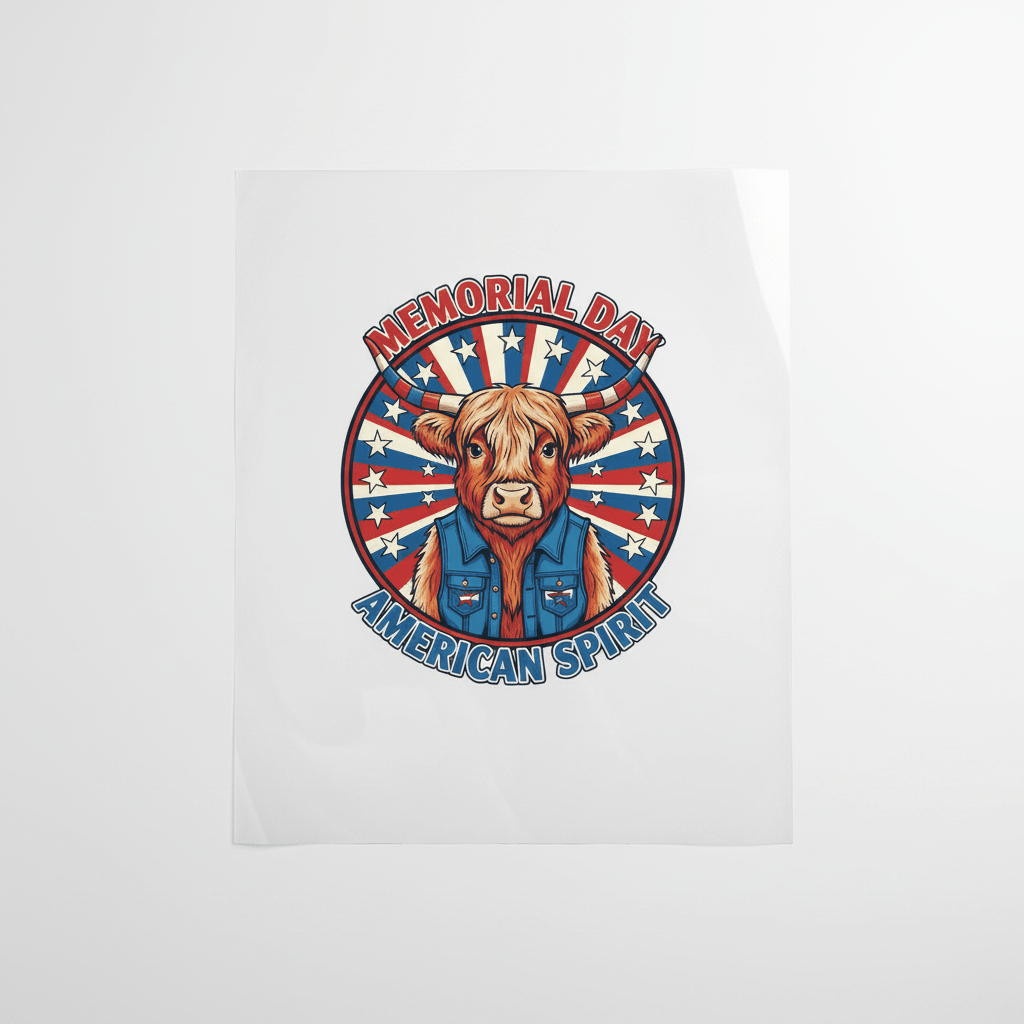 Highland Cow Patriotic Denim Vest — Shirt or DTF Transfer - TaggEt Dezignz