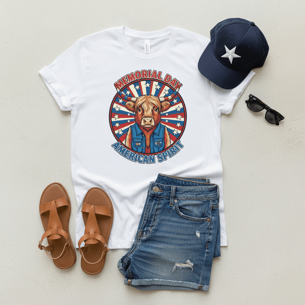 Highland Cow Patriotic Denim Vest — Shirt or DTF Transfer - TaggEt Dezignz