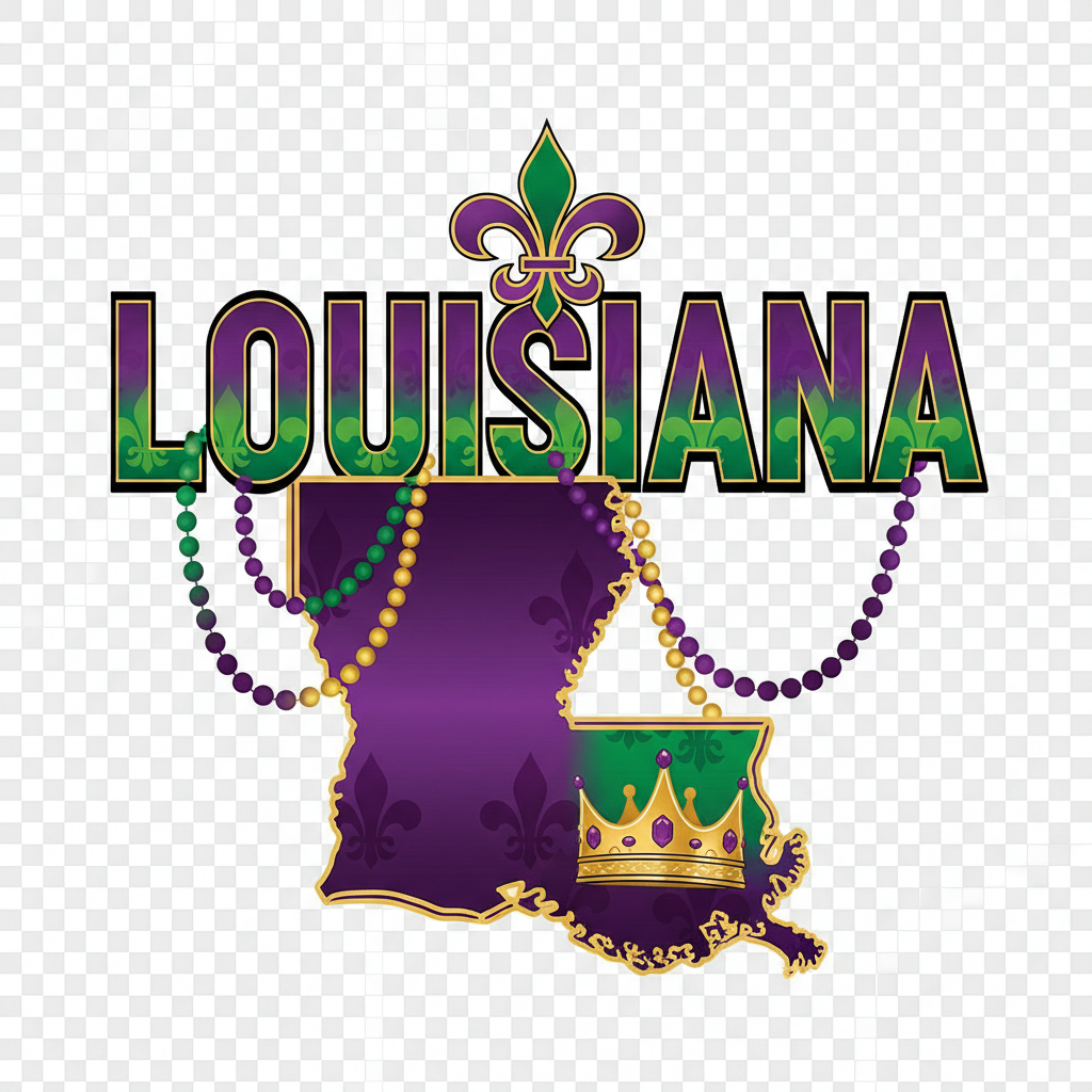 Louisiana Pride Mardi Gras DTF transfer design in purple green and gold