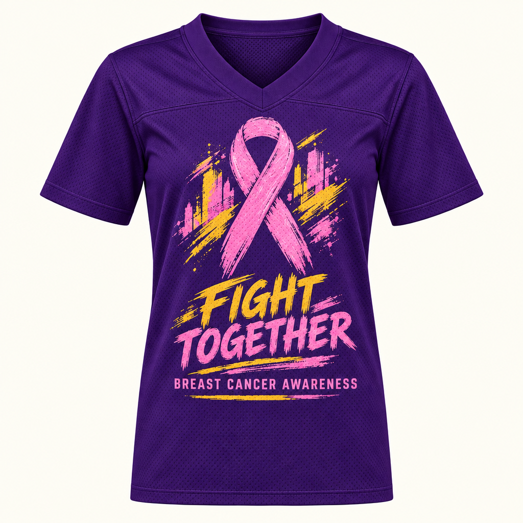 Front of solid purple Breast Cancer Awareness jersey with Fight Together artwork