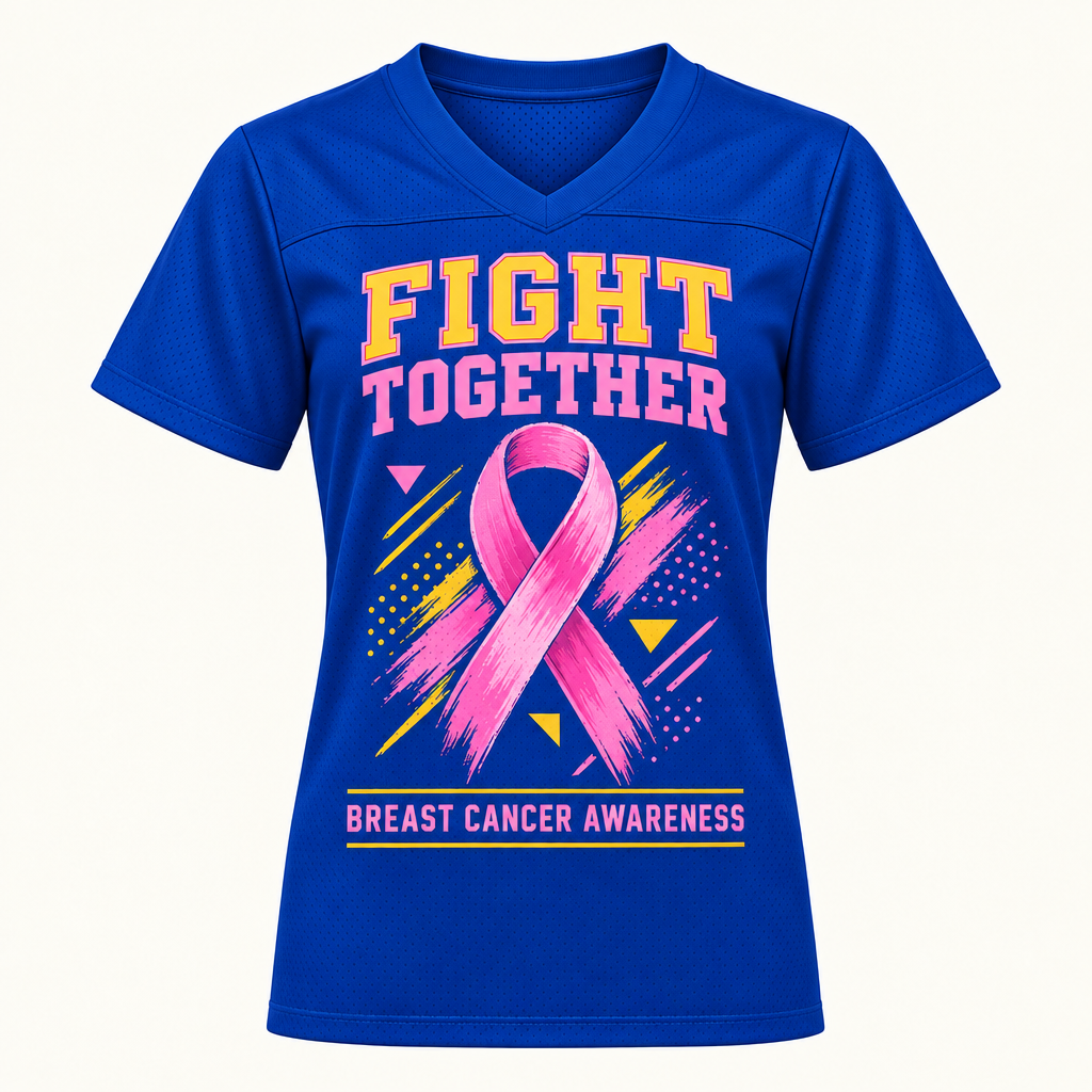Front of solid blue Breast Cancer Awareness Fight Together jersey
