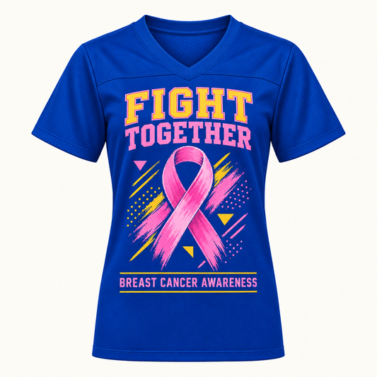 Front of solid blue Breast Cancer Awareness Fight Together jersey
