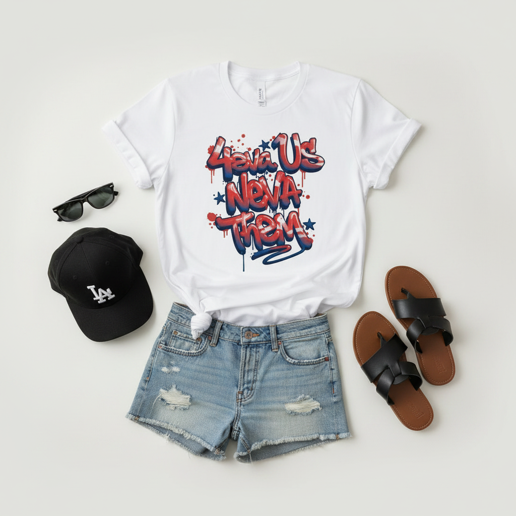 4eva Us Neva Them shirt flatlay