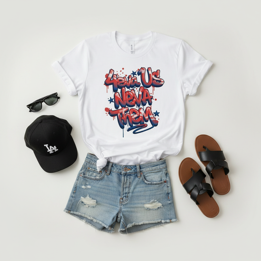 4eva Us Neva Them shirt flatlay