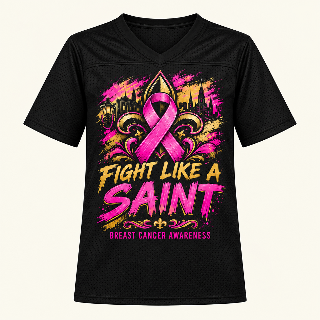 Front of solid black New Orleans-inspired awareness jersey