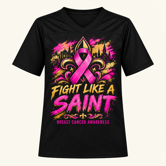 Front of solid black New Orleans-inspired awareness jersey