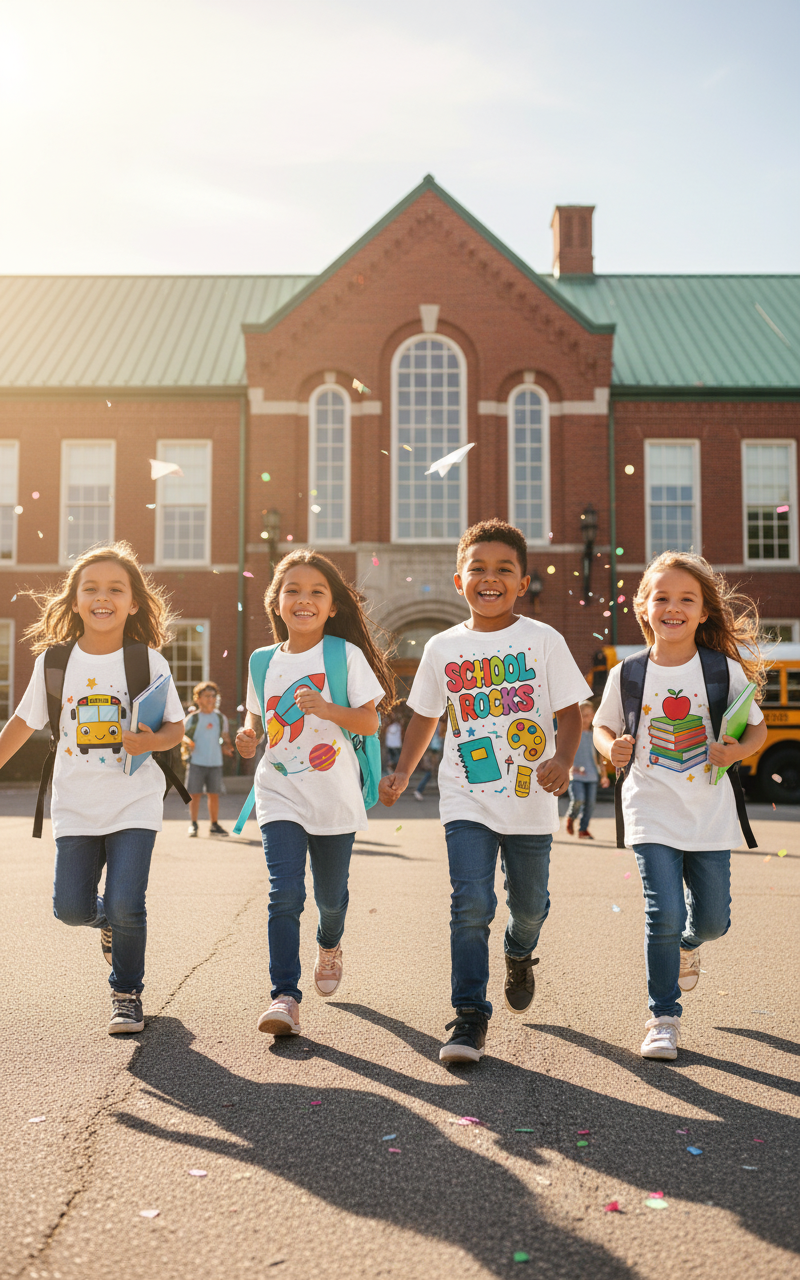 Kids wearing Back 2 School t-shirts