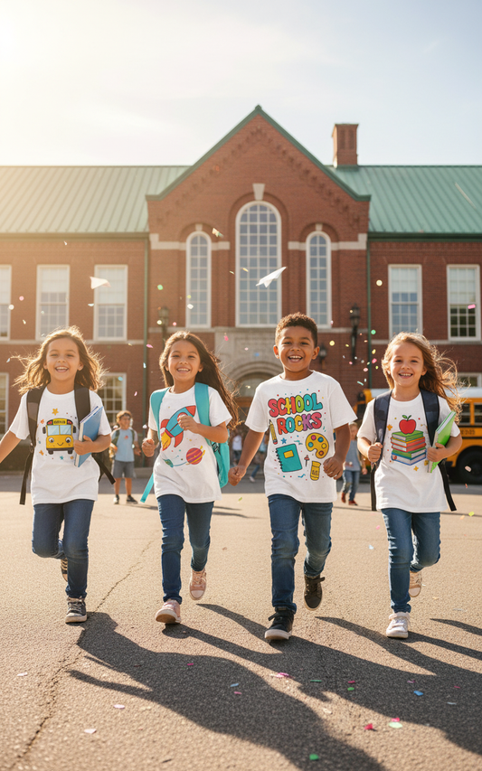 Kids wearing Back 2 School t-shirts