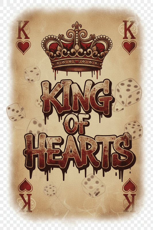 King of Hearts DTF Transfer Sheet - Vintage Valentine's Playing Card Design - TaggEt Dezignz