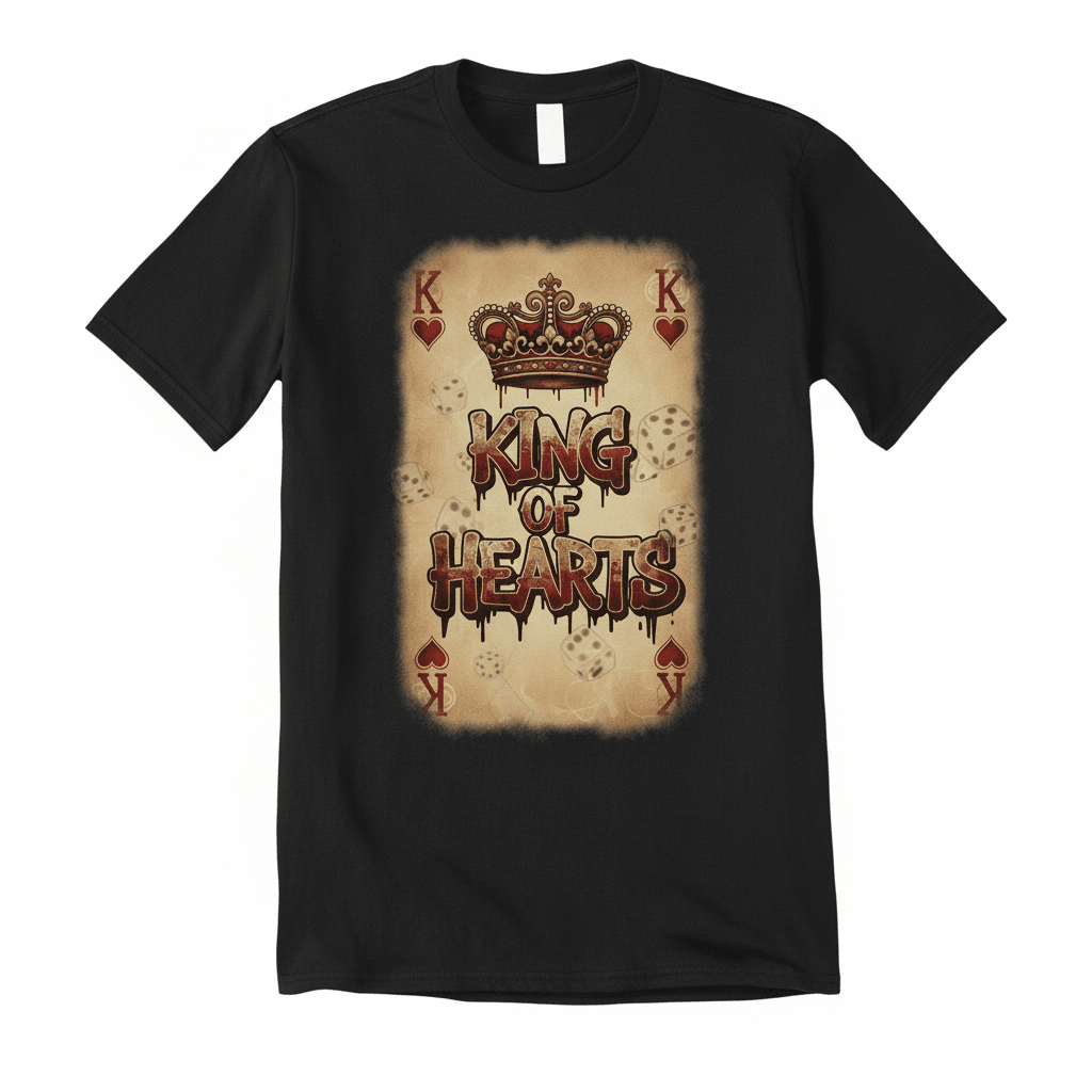 King of Hearts T-Shirt - Vintage Valentine's Playing Card Design - TaggEt Dezignz
