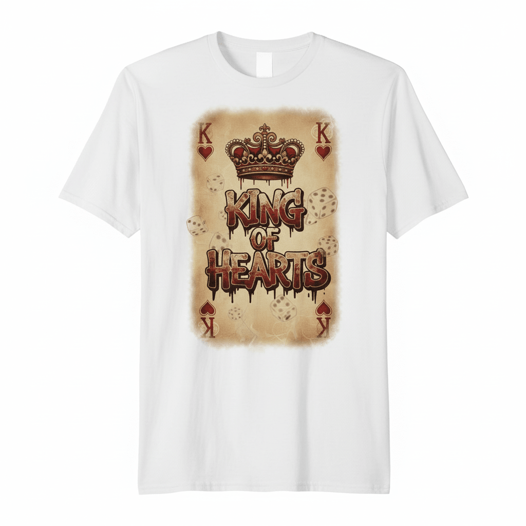 King of Hearts T-Shirt - Vintage Valentine's Playing Card Design - TaggEt Dezignz
