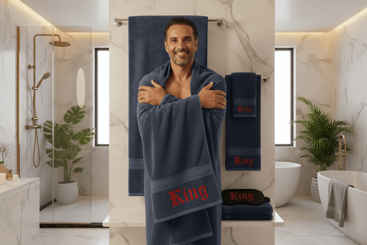 King Spa Bundle – Navy Towels / Red Embroidery - TaggEt Dezignz