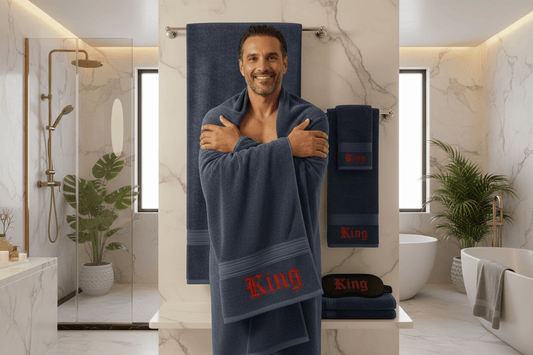 King Spa Bundle – Navy Towels / Red Embroidery - TaggEt Dezignz