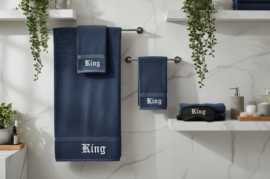King Spa Bundle – Navy Towels / White Embroidery - TaggEt Dezignz