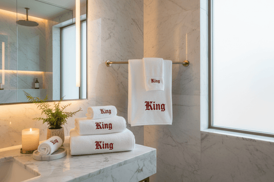 King Spa Bundle – White Towels / Red Embroidery - TaggEt Dezignz