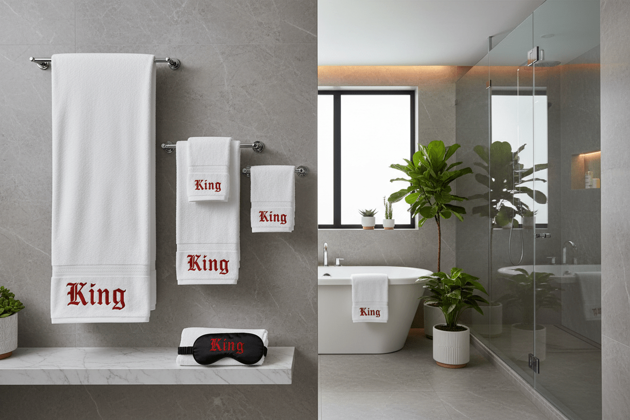 King Spa Bundle – White Towels / Red Embroidery - TaggEt Dezignz