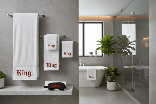 King Spa Bundle – White Towels / Red Embroidery - TaggEt Dezignz