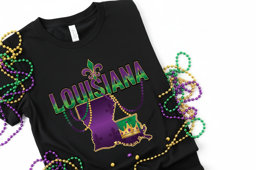 Louisiana Pride Mardi Gras T-Shirt Close-Up
