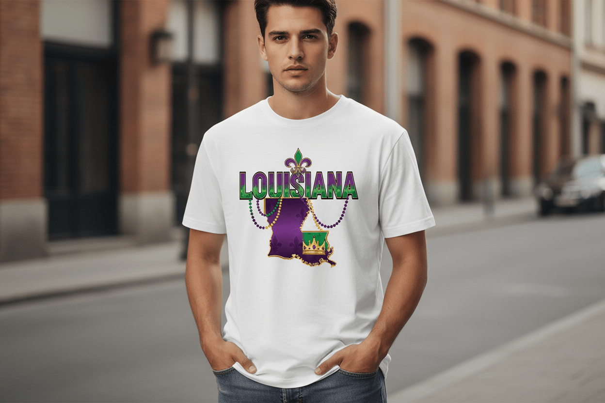 Louisiana Pride Mardi Gras T-Shirt - Purple Green Gold - TaggEt Dezignz